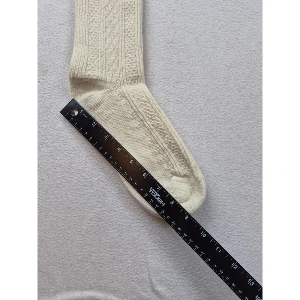 N.Firat FRT Collection Cream Wool Cable Knit Crew Socks Ivory Textured Warm